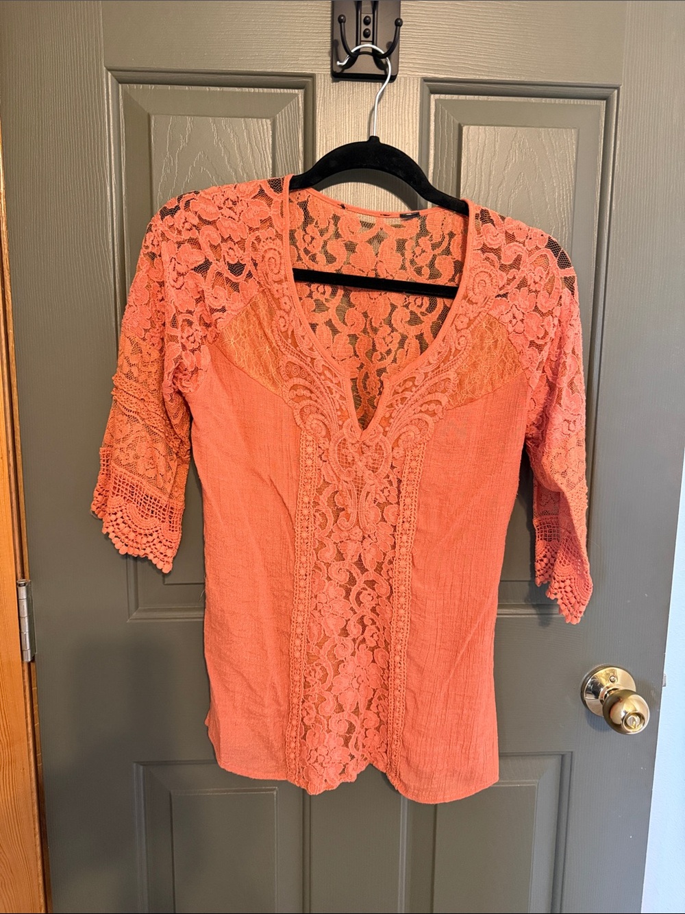 Women's Coral Lace-Trim V-Neck Tunic